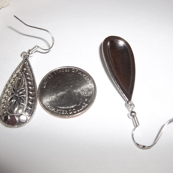 Silver Teardrop Earrings Dangle Drop Set Pair 3641 - Picture 3 of 6